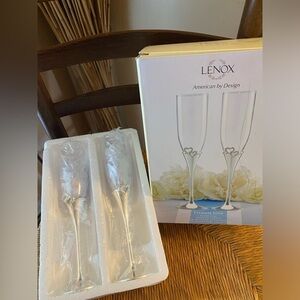 NIB Lenox Eternal Love Champagne Flutes Set Silverplate Crystal Toasting Glasses